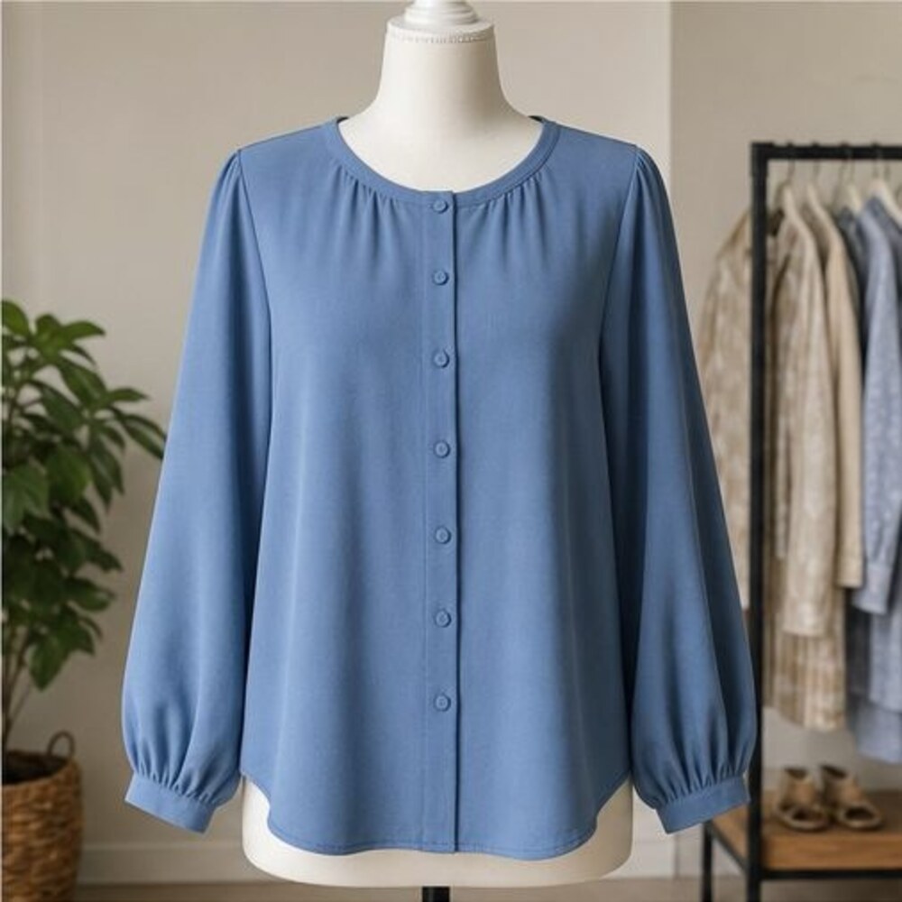 Blue Tie Neck Blouse